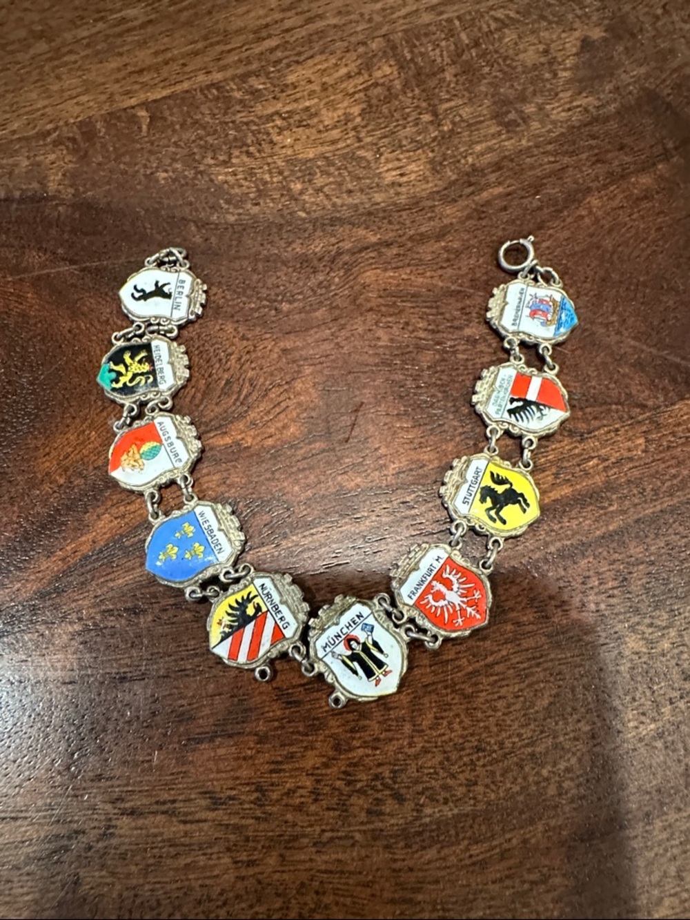 Vintage German Enamel Shield Charm Bracelet